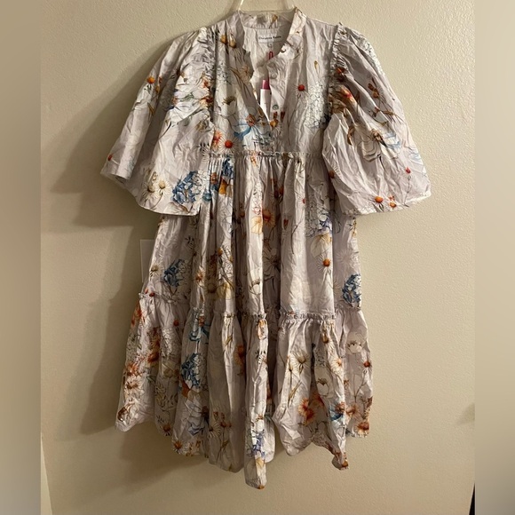 CHRISTINA ROHDE RUFFLED SLEEVE TIERED BOTTOM LIGHT SLATE FLORAL - S - Picture 2 of 4